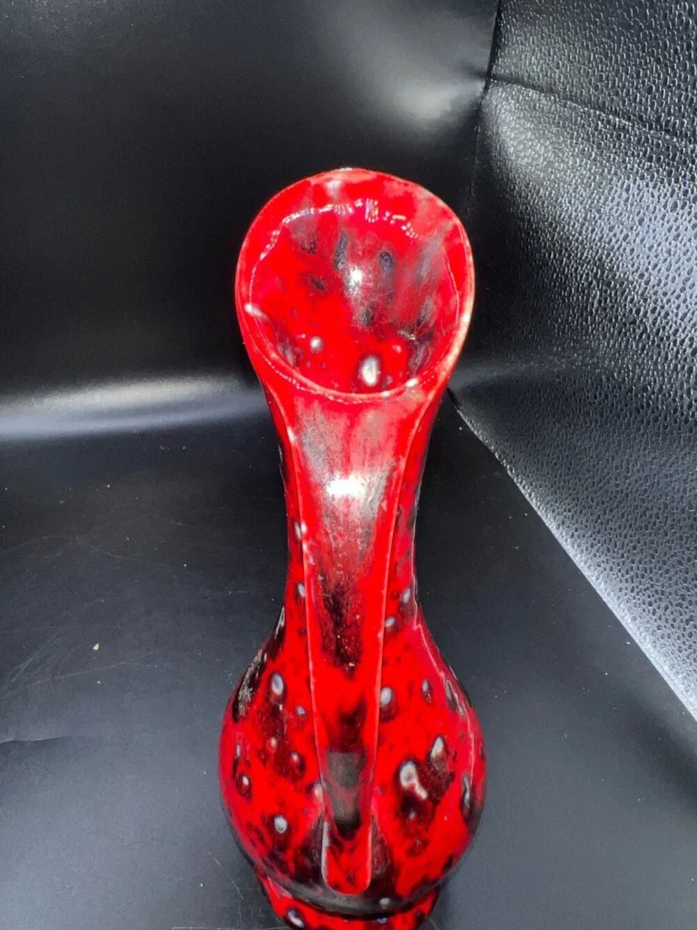 Vintage Red Black Ceramic Drip Glaze Pitcher Vase 8.5”Tall Retro Mid century ewe